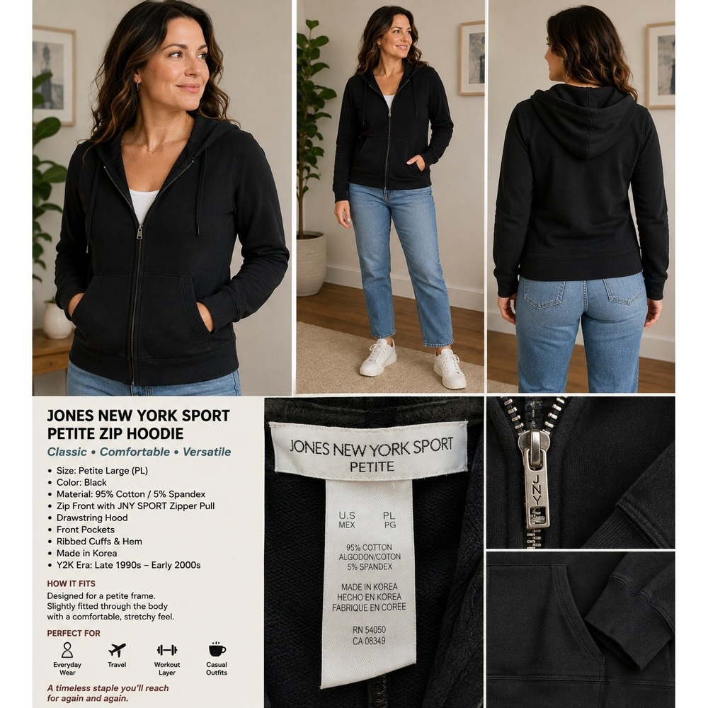 N.Y.L. New York Laundry Petite Zip Hoodie Gray Striped Sleeve Y2K XL P/XL
